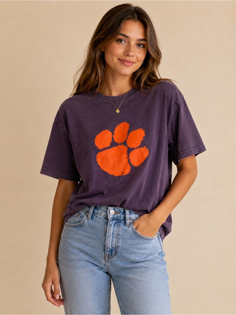 NWT Chicka-D Clemson Tigers Purple Mineral Wash Graphic Tee Large